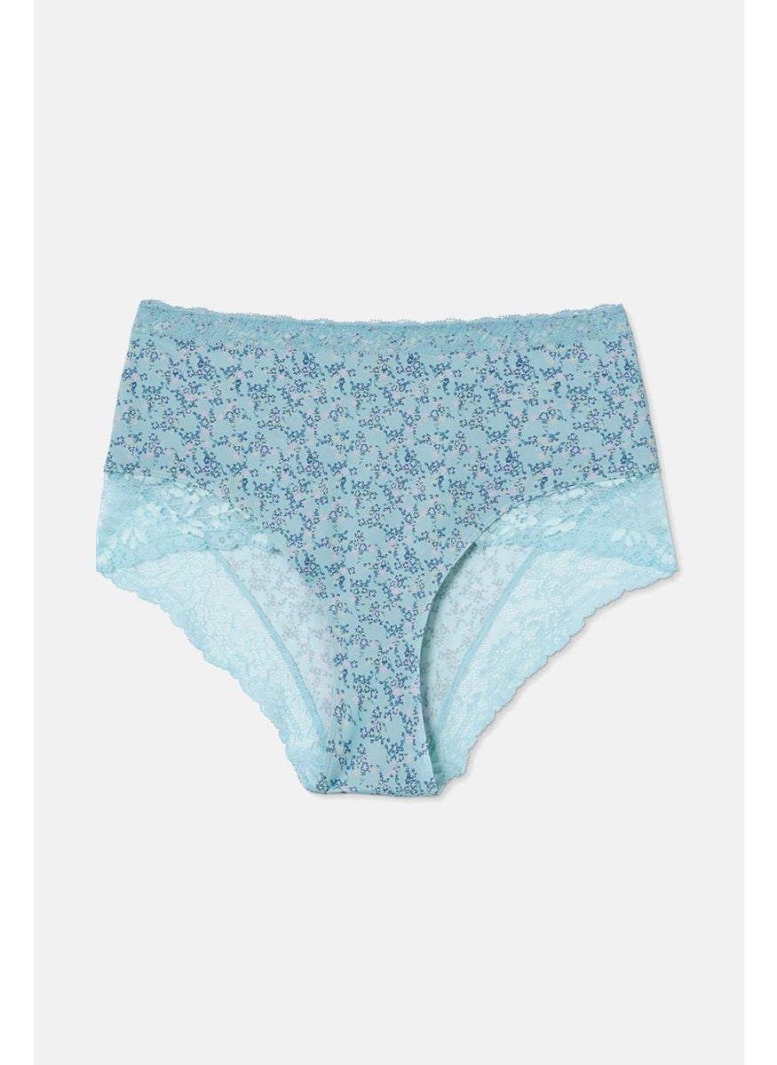 Tchibo Women Floral High Waist Shorty Panty, Turquoise  - Image 3