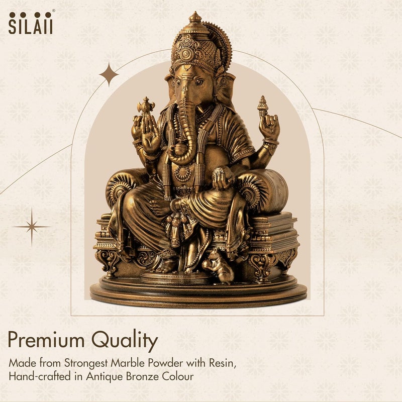 SILAII Lord Ganesha Divine Sculpture 6 Inches Handmade Home Decor Idol for Spiritual and Gifting Purposes Gold - Image 4