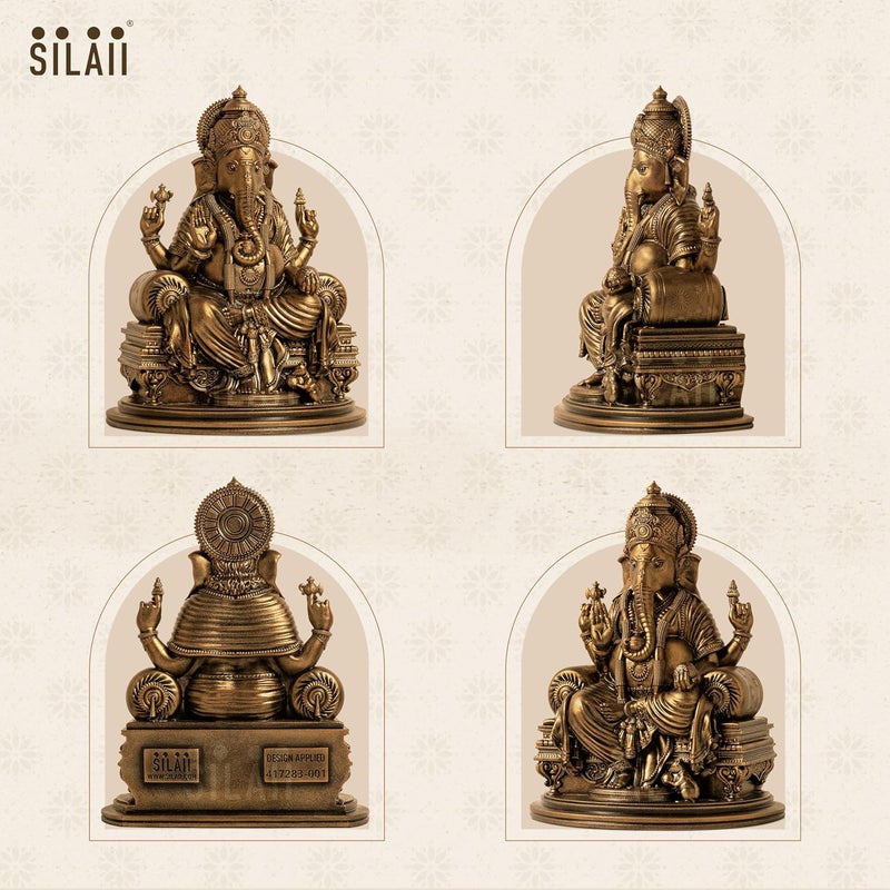 SILAII Lord Ganesha Divine Sculpture 6 Inches Handmade Home Decor Idol for Spiritual and Gifting Purposes Gold - Image 5