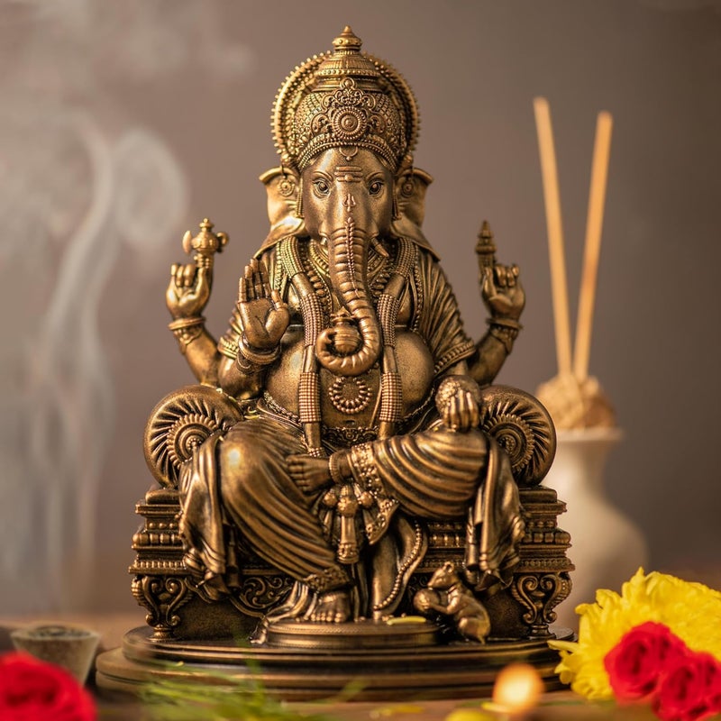 SILAII Lord Ganesha Divine Sculpture 6 Inches Handmade Home Decor Idol for Spiritual and Gifting Purposes Gold - Image 1