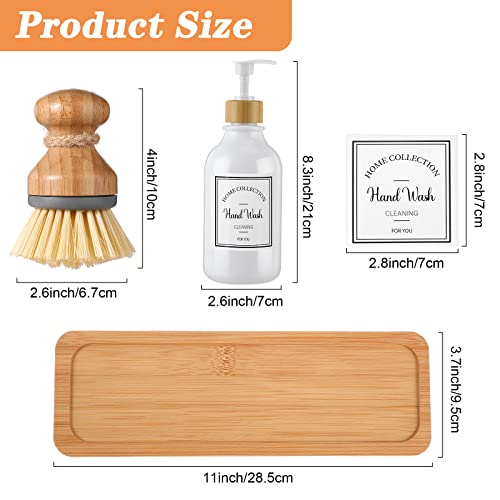 Zopeal 4 Pieces Kitchen Soap Dispenser Set 16 oz Dish Soap Dispenser with Bamboo Pump Soap Tray and Dish Brush Bathroom Soap Dispenser Set with Waterproof Labels for Hand Soap Dish Lotion (White) - Image 2