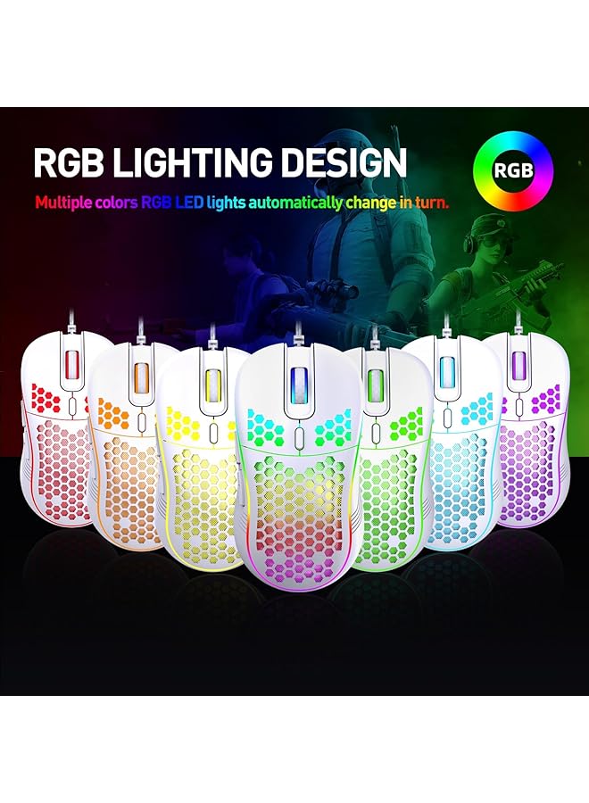 Wired Gaming Mouse Rgb Backlighting And 7200 Adjustable Dpi Ergonomic And Lightweight Usb Computer Mouse With High Precision Sensor For Windows Pc & Laptop (White) - Image 5