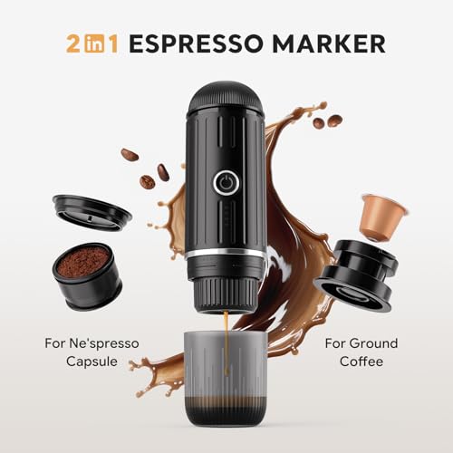 RECAFIMIL Portable Electric Espresso Machine, Travel Coffee Maker for Camping, Car Self-Heating Coffee Machine with USB-C, Compatible With NS Capsules & Ground Coffee, Portable Coffee Maker for Hiking,RV,Office - Image 5