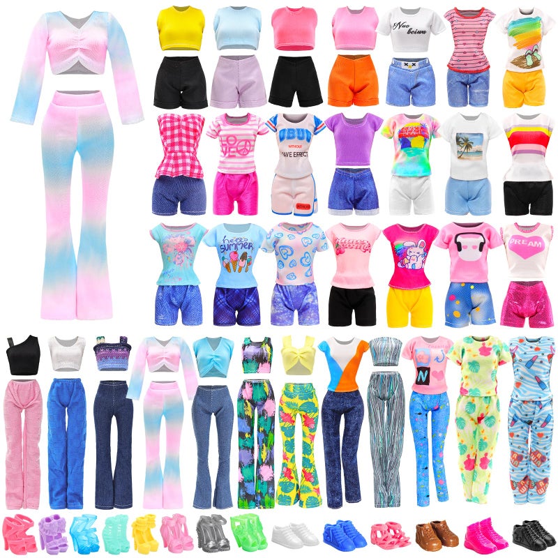 BARWA 30 PCS Doll Clothes and Accessories Casual Sport Sweet Outfits Pajamas Top and Pants Shorts High Heel Flat Shoes for 11.5 Inch Girl Doll - Image 1