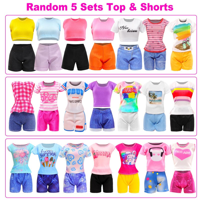 BARWA 30 PCS Doll Clothes and Accessories Casual Sport Sweet Outfits Pajamas Top and Pants Shorts High Heel Flat Shoes for 11.5 Inch Girl Doll - Image 5