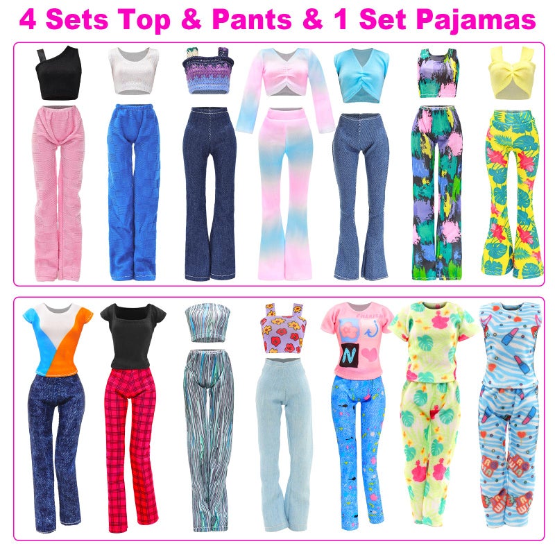 BARWA 30 PCS Doll Clothes and Accessories Casual Sport Sweet Outfits Pajamas Top and Pants Shorts High Heel Flat Shoes for 11.5 Inch Girl Doll - Image 4