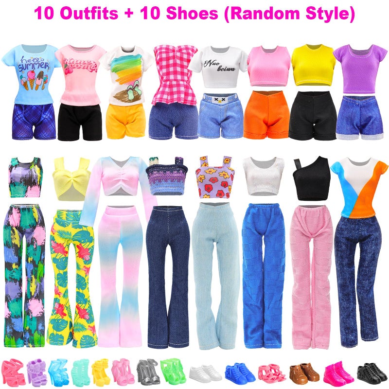 BARWA 30 PCS Doll Clothes and Accessories Casual Sport Sweet Outfits Pajamas Top and Pants Shorts High Heel Flat Shoes for 11.5 Inch Girl Doll - Image 2