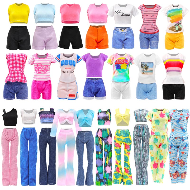 BARWA 30 PCS Doll Clothes and Accessories Casual Sport Sweet Outfits Pajamas Top and Pants Shorts High Heel Flat Shoes for 11.5 Inch Girl Doll - Image 3