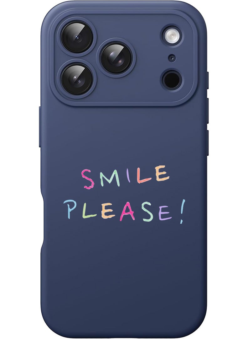 Theodor Protective Slim Fit Case Liquid Silicone Cover with Full Body Protection Anti-Scratch Shockproof Case For Apple iPhone 17 Pro Max (Blue) Smile please - Image 1