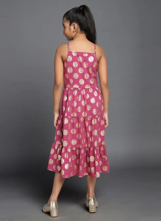 AKS  Magenta Tiered A-Line Dress for Girls for Women | Best Price UAE