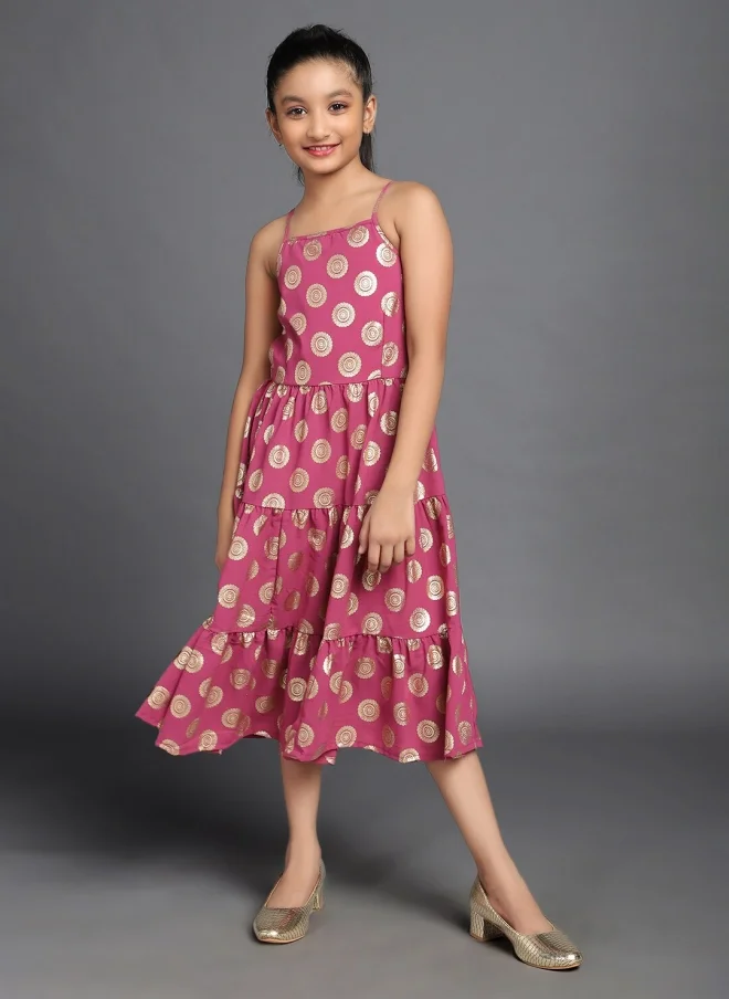AKS Magenta Tiered A-Line Dress for Girls