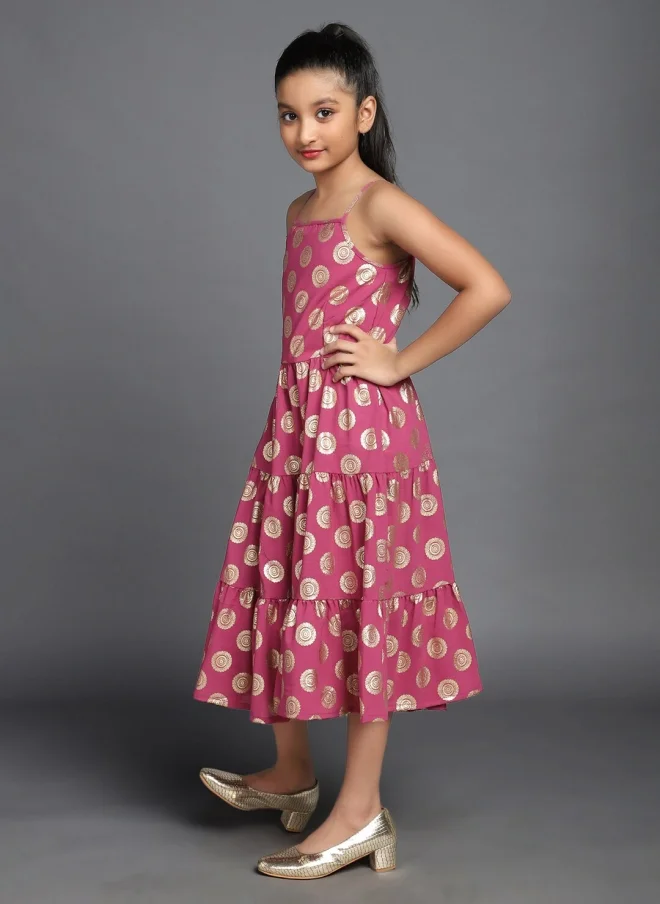 AKS  Magenta Tiered A-Line Dress for Girls for Women | Best Price UAE