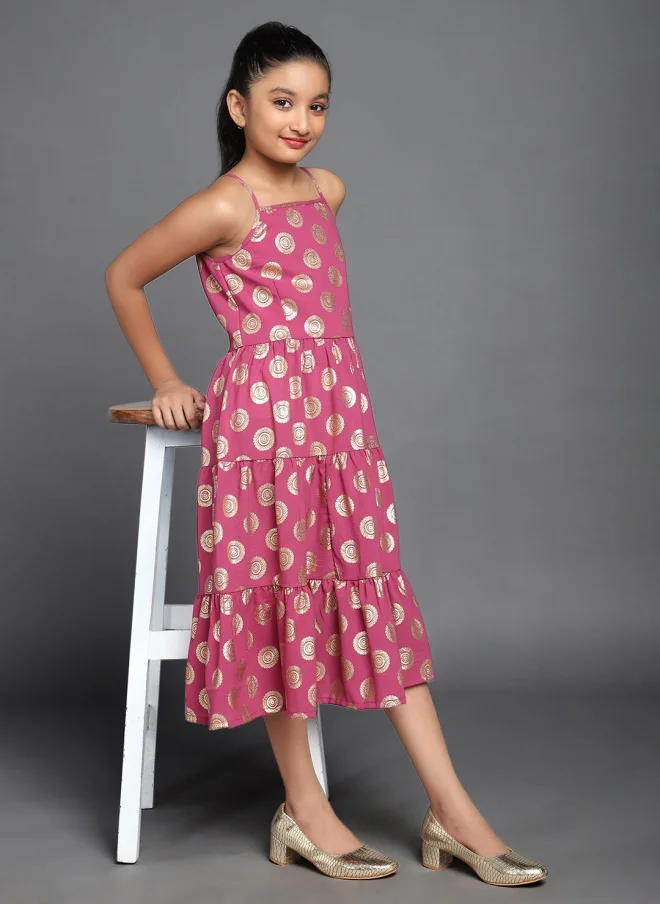 AKS  Magenta Tiered A-Line Dress for Girls for Women | Best Price UAE