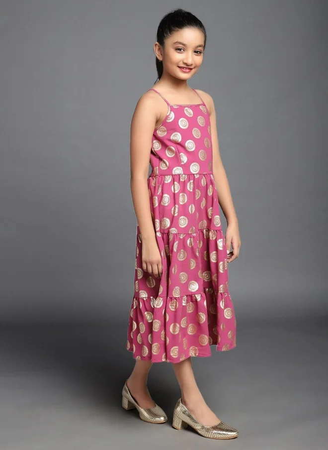 AKS  Magenta Tiered A-Line Dress for Girls for Women | Best Price UAE