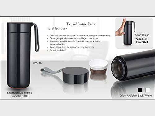 AEC Unspillable Vacuum Suction Bottom Office Coffee Mug Bottle Tumbler Thermos Flask, 400ML (400ML, Black) - Image 4
