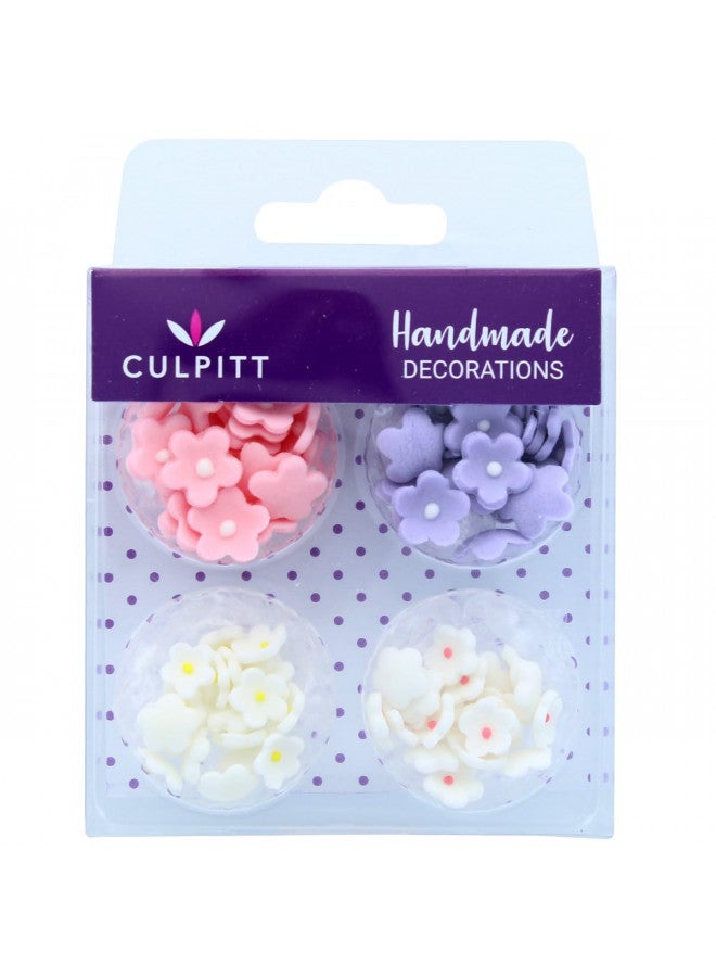 Culpitt Mini Flowers Assorted Sugar Pipings, 6mm and 10mm Sugar Paste Flowers with Royal Icing Centre, Decoration for Cupcakes and Cakes, Pack of 100 Pink (06219)