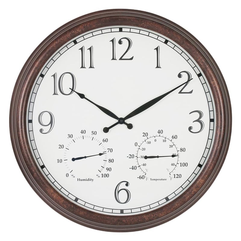 BESTIME MT33 23Inch Threeinone Metal Wall ClockIndoorOutdoorThermometerHygrometerWeather ResistantGardenLanai