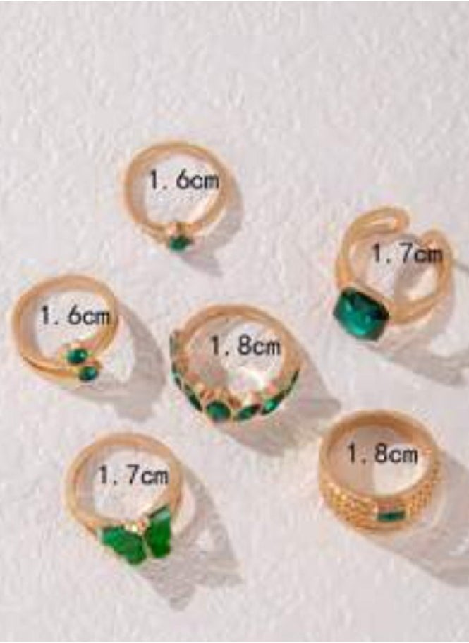 Shein - 6pcs/set Alloy Geometric Butterfly Rhinestone Simple Ring (butterfly Shapes May Vary In Color & Texture, Rhinestone May Come In Different Sizes) - Image 1