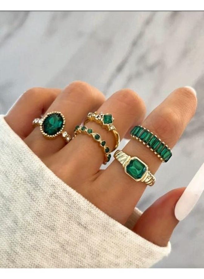 Shein 5 pcs/set Alloy Geometric  Rhinestone Simple Ring (butterfly Shapes May Vary In Color & Texture, Rhinestone May Come In Different Sizes) - Image 1