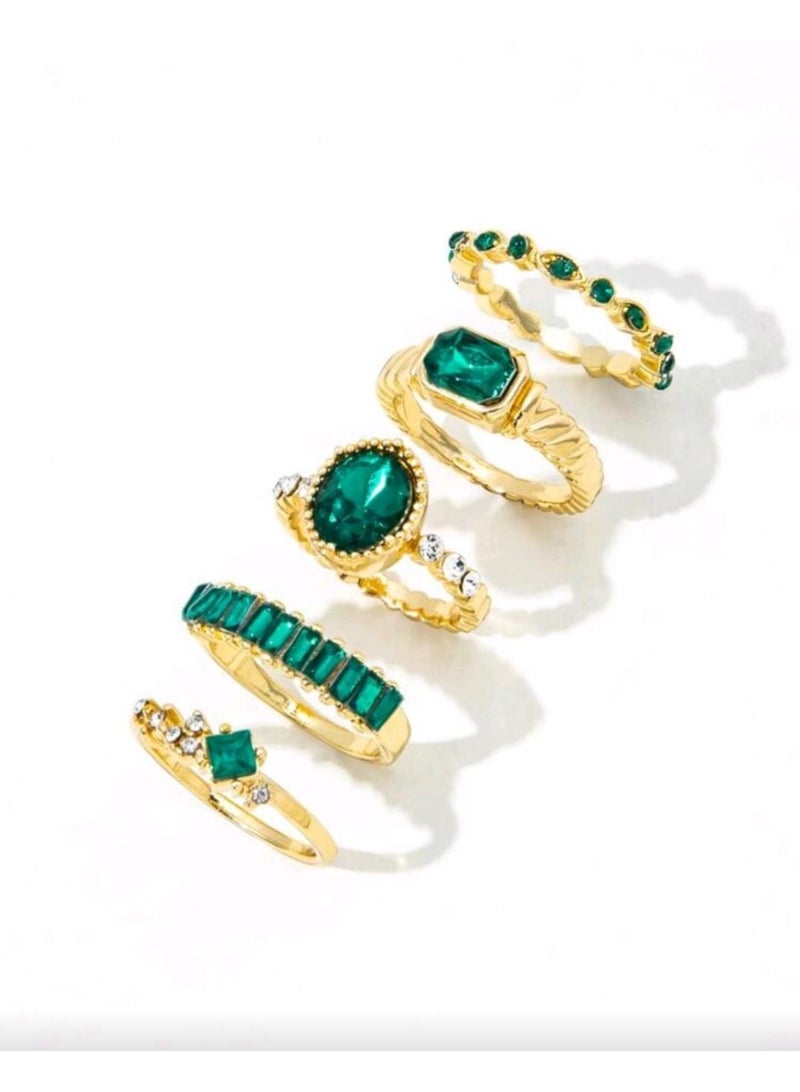 Shein 5 pcs/set Alloy Geometric  Rhinestone Simple Ring (butterfly Shapes May Vary In Color & Texture, Rhinestone May Come In Different Sizes) - Image 2