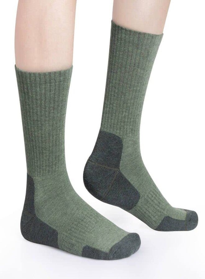 YUEDGE Men's Crew Socks For Men, Terry Cushioned Wool Blend Anti Blister Hiking Athletic Socks, Moisture Wicking Comfort Work Socks, Size 9-11, Army Green, 5 Pairs - Image 3