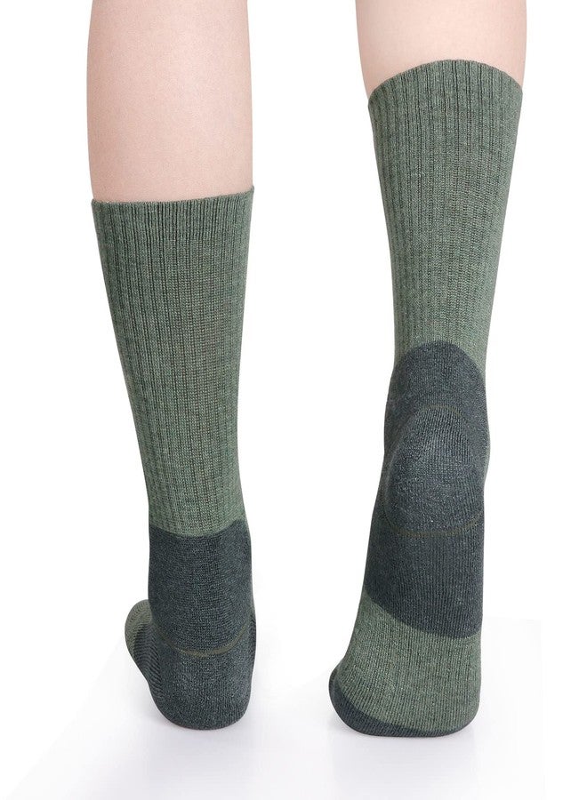 YUEDGE Men's Crew Socks For Men, Terry Cushioned Wool Blend Anti Blister Hiking Athletic Socks, Moisture Wicking Comfort Work Socks, Size 9-11, Army Green, 5 Pairs - Image 2