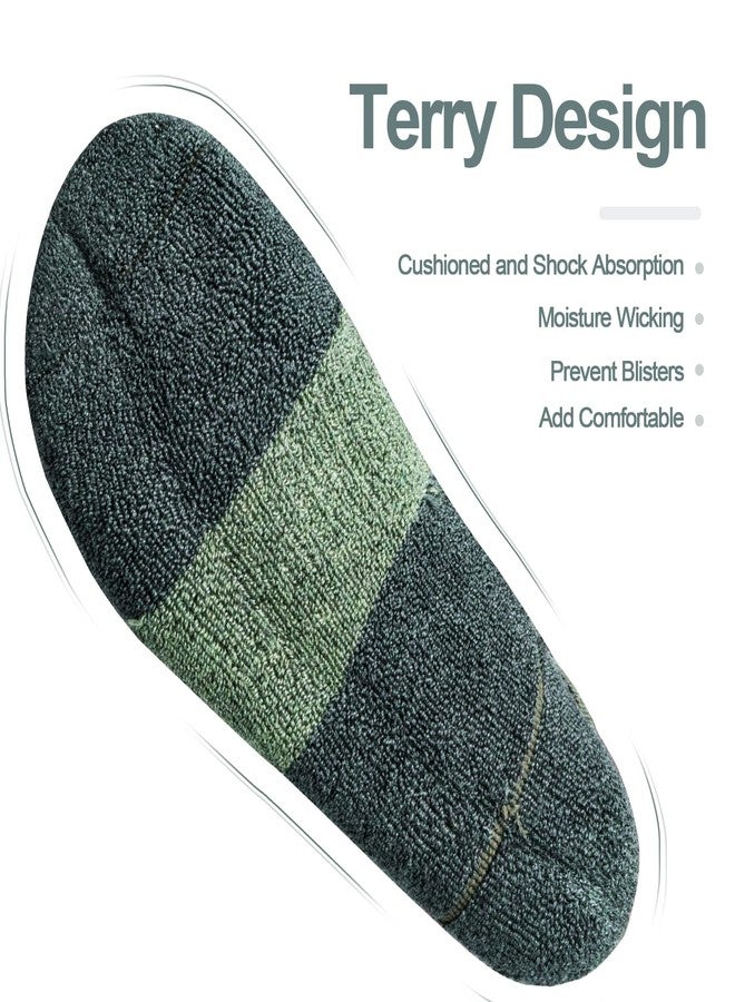 YUEDGE Men's Crew Socks For Men, Terry Cushioned Wool Blend Anti Blister Hiking Athletic Socks, Moisture Wicking Comfort Work Socks, Size 9-11, Army Green, 5 Pairs - Image 4