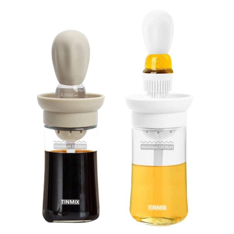 Oil Dispenser with Brush  2 Pack Glass Olive Oil Dispenser 2 IN 1 180ml Oil Dispensing Bottle with Basting Brush for Cooking Frying Baking Kitchen TOB21S WhiteGrey