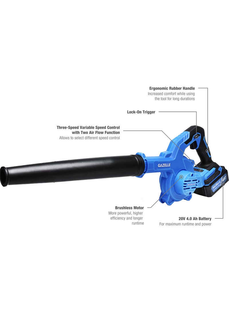 Gazelle Gazelle GC2044 20V Cordless Compact Blower, 3-Speed, Brushless Motor, with 4.0Ah Li-Ion Battery 1 year warranty  - Image 2