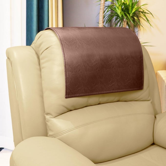 NON SLIP HEADREST COVER FOR FURNITURE SLIPCOVERSFAUX LEATHER HEADREST PROTECTOR FOR RECLINE CHAIR VINYL HEAD PROTECTOR COVER FOR SOFATHEATER SEAT COVER FOR HOME OFFICE REDDISH BROWN