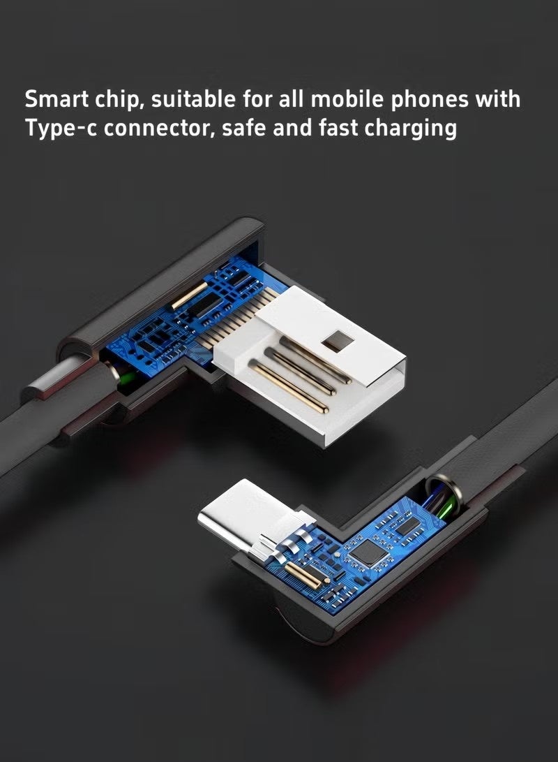2 Pack 3.3FT(1m) 90 Degree Right Angle Braided Type C Fast Charging Cable USB-C Quick Charger Power Charge Cord - Image 3