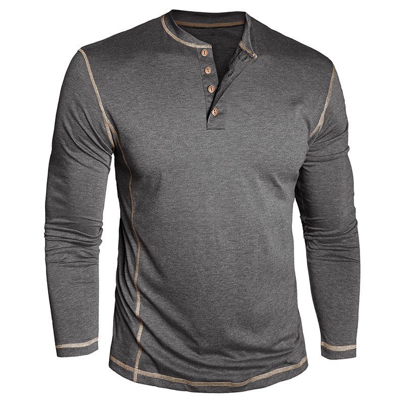 Cross-Border Men''s New Long-Sleeved Henley Shirt Export and Men''s Color-Blocked T-Shirt Bottoming Shirt Henley - Image 3