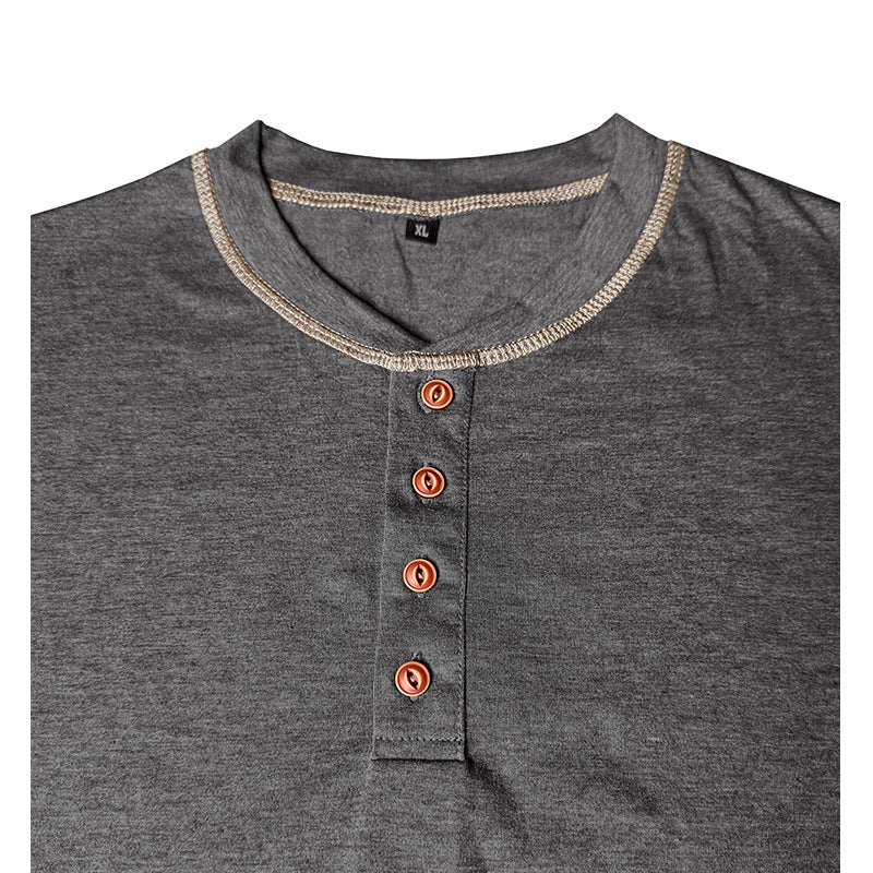 Cross-Border Men''s New Long-Sleeved Henley Shirt Export and Men''s Color-Blocked T-Shirt Bottoming Shirt Henley - Image 5