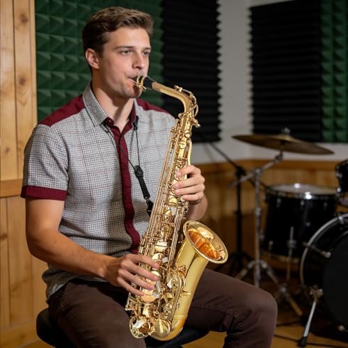 WUQIMUSC Beginner Alto Saxophone, E Flat - Complete Starter Kit with Case & 10 Reeds, for Adults & Students, Easy to Play for School Band & Practice(Gold) - Image 2