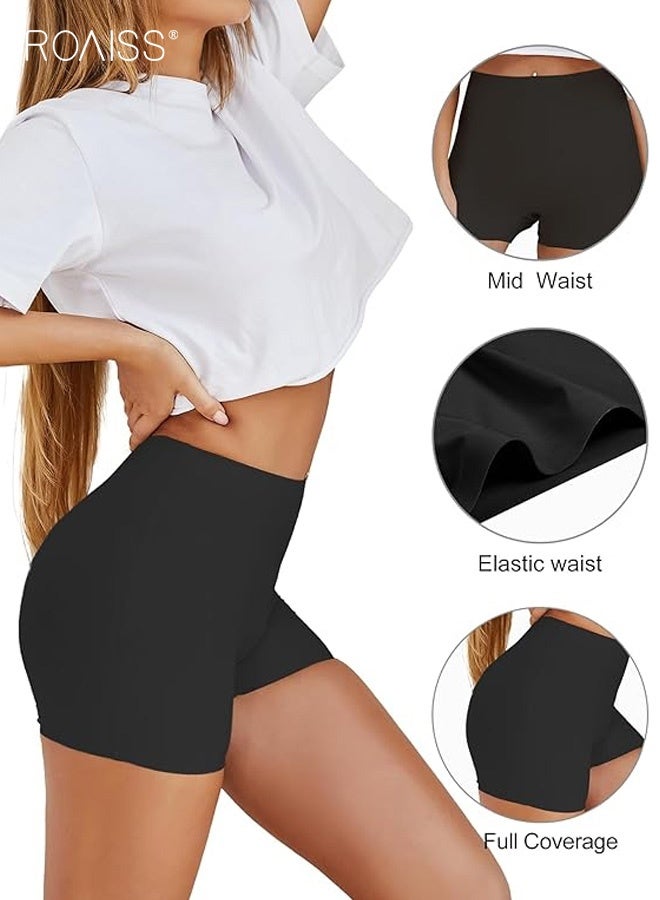 roaiss Women's 3-Piece High-Waisted Yoga Boxer Briefs, Anti-Exposure, Non-rolling, Pure Cotton Crotch, Bare-Feel, Women's Safety Shorts, Can Be Worn as Outerwear - Image 5