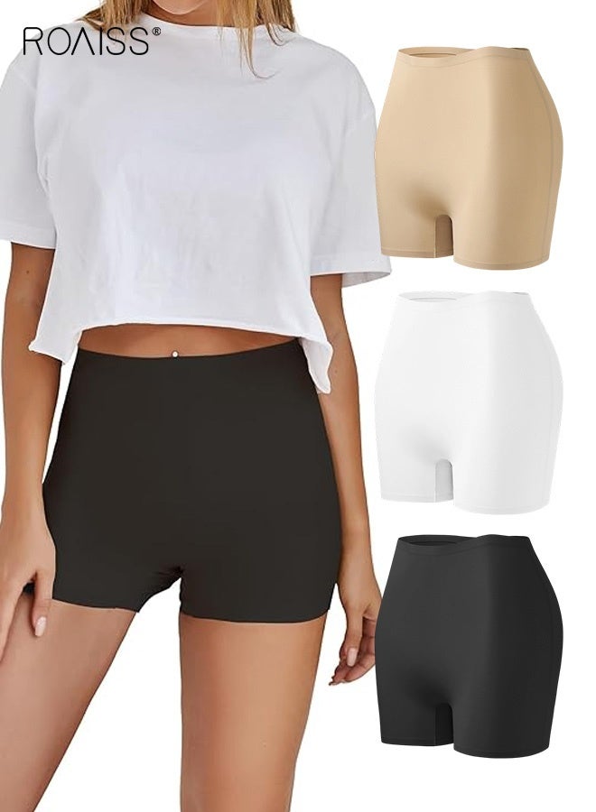 roaiss Women's 3-Piece High-Waisted Yoga Boxer Briefs, Anti-Exposure, Non-rolling, Pure Cotton Crotch, Bare-Feel, Women's Safety Shorts, Can Be Worn as Outerwear - Image 1