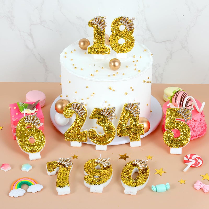 AKURIEEY Gold Birthday Candle Crown Number 3 Candle with Sequins Cake Candles Cupcake Decorations Party Decor for Anniversary Celebrations Supplies - Image 5