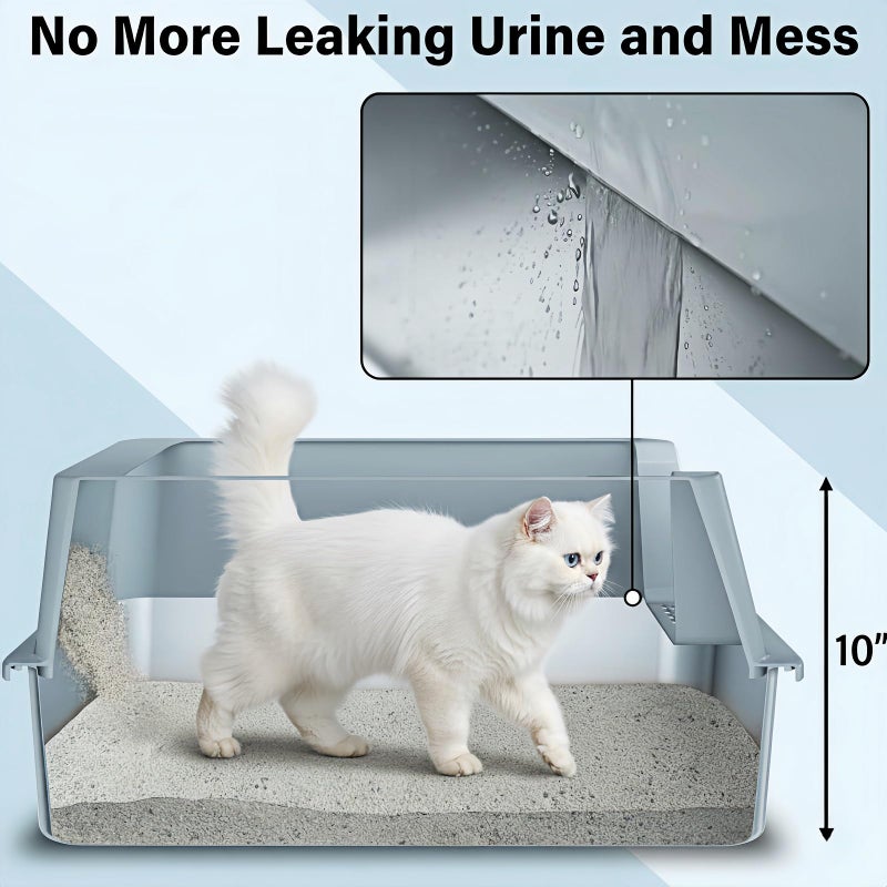 Yollber 2PACK Stainless Steel Cat Litter Box with Lid, XL Metal Litter Box, Extra Large Litterbox for Big Cats, High Sided | Easy Cleaning | Odor-Free Includes Scoop and Mat - Image 2