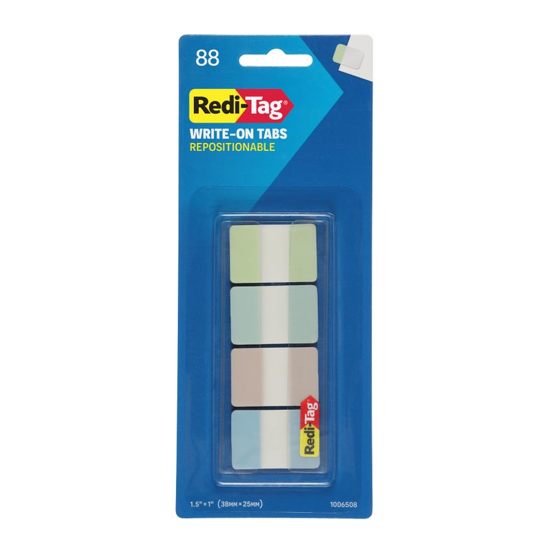 Redi-Tag Write-On Tabs, Repositionable Tabs for Binders and Planners, Removable Pop Up Tags, 4 Calming Colors, 1" x 1.5", 88 Per Pack (1006508) - Image 1