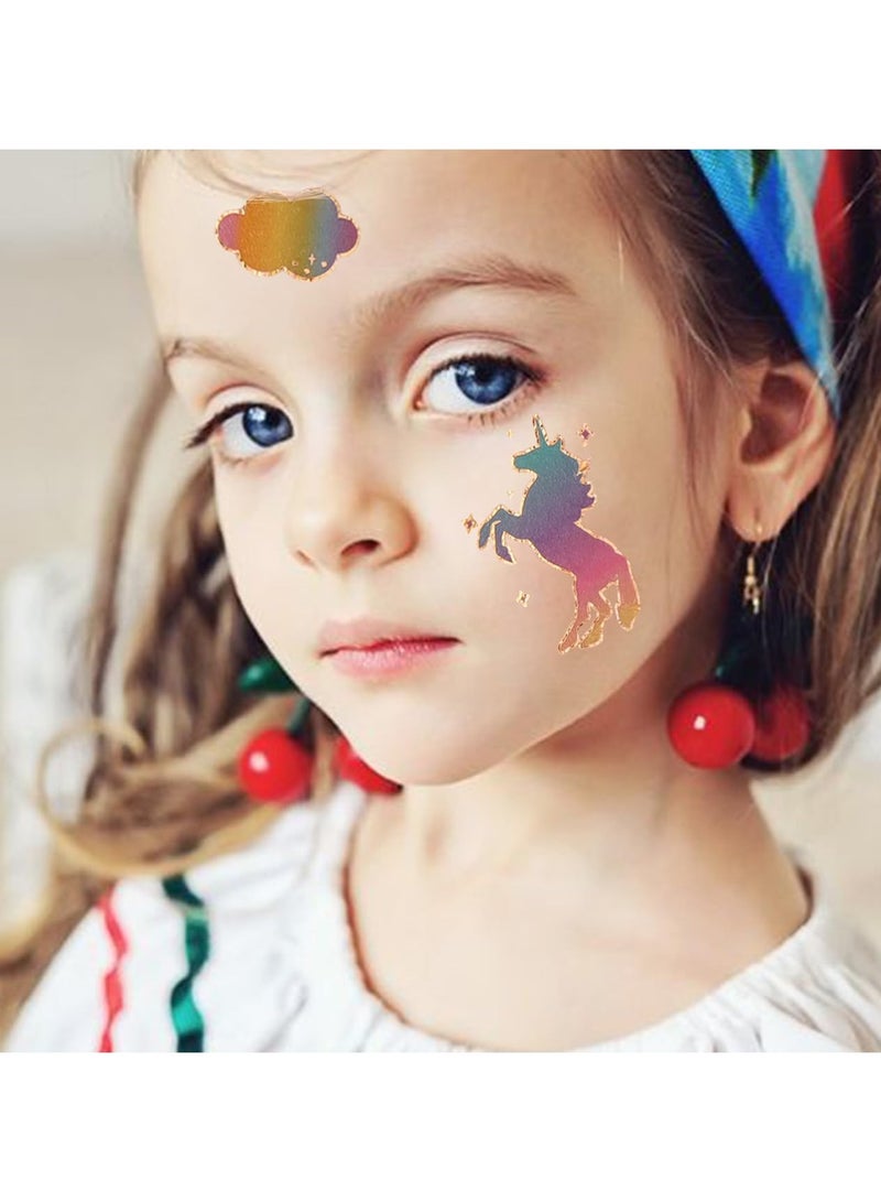 قوس قزح أورينبو 6 أوراق من وشم يونيكورن اللامع المعدني 65 نمطًا لامعًا من وشم يونيكورن المؤقت للأطفال لوازم الحفلات للفتيات هدايا عيد ميلاد يونيكورن حشوات أكياس الهدايا - Image 4