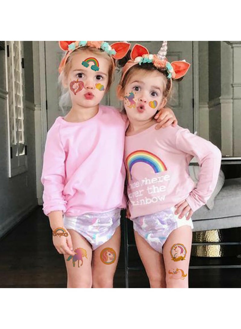 قوس قزح أورينبو 6 أوراق من وشم يونيكورن اللامع المعدني 65 نمطًا لامعًا من وشم يونيكورن المؤقت للأطفال لوازم الحفلات للفتيات هدايا عيد ميلاد يونيكورن حشوات أكياس الهدايا - Image 5