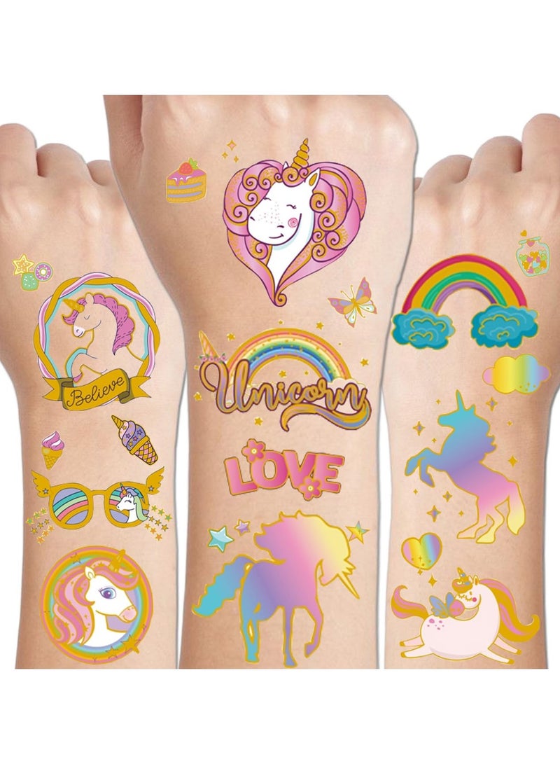 قوس قزح أورينبو 6 أوراق من وشم يونيكورن اللامع المعدني 65 نمطًا لامعًا من وشم يونيكورن المؤقت للأطفال لوازم الحفلات للفتيات هدايا عيد ميلاد يونيكورن حشوات أكياس الهدايا - Image 1