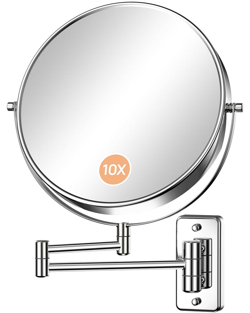 Gospire 9 Large Size Wall Mounted Makeup Mirror with 1X10X Magnification DoubleSided 360 Swivel Chrome Polished Extendable Shaving Bathroom Wall Mirror for Men and Women