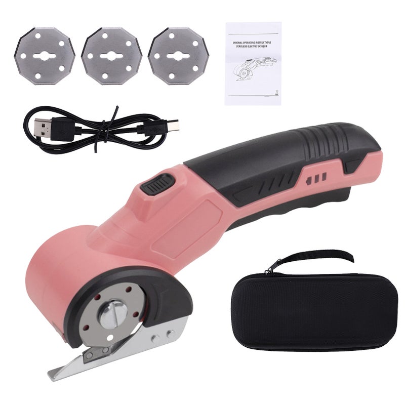 Cordless Electric Scissors 3.6V Rechargeable Cardboard Box Cutter Fabric Scissor with Spare Blade Safety Lock & LED Light for Leather Carpet Plastic Cutting Sewing Crafting Project Pink - Image 1