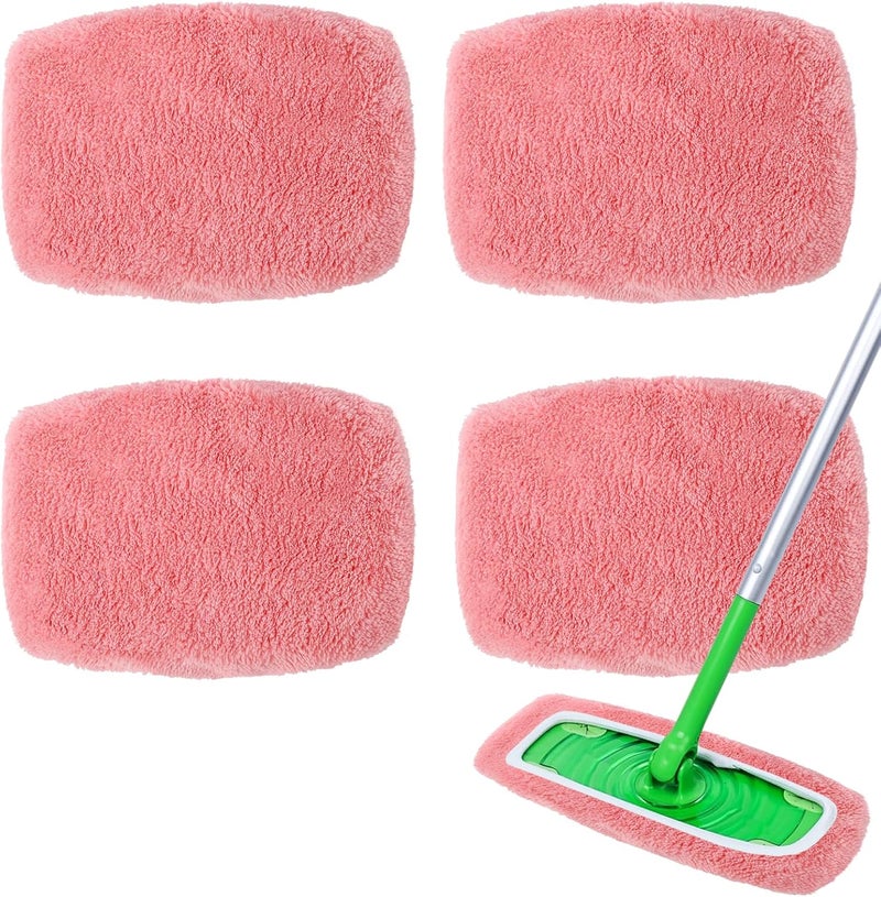 Fanshuge 4Pcs Reusable Coral Fleece Mop Pads Compatible with Swiffer Sweeper，Dry Sweeping Cloths & Wet Mopping Cloths Washable Wet Pads for Hardwood Surface Floor Cleaning - Image 1