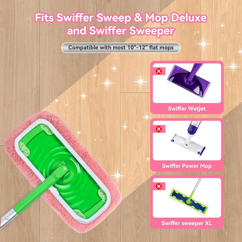 Fanshuge 4Pcs Reusable Coral Fleece Mop Pads Compatible with Swiffer Sweeper，Dry Sweeping Cloths & Wet Mopping Cloths Washable Wet Pads for Hardwood Surface Floor Cleaning - Image 2