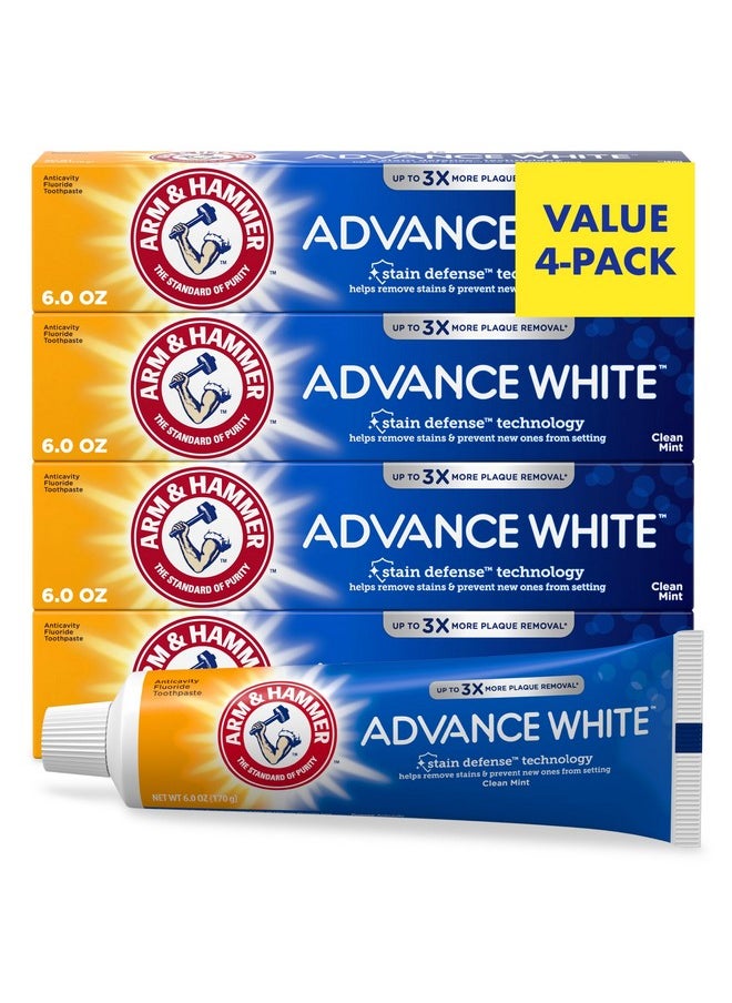 Arm & Hammer - معجون أسنان آرم آند هامر أدفانس وايت، بنكهة النعناع المنعش، وتقنية حماية الأسنان من البقع، 6 أونصة (عبوة من 4 قطع) - Image 1
