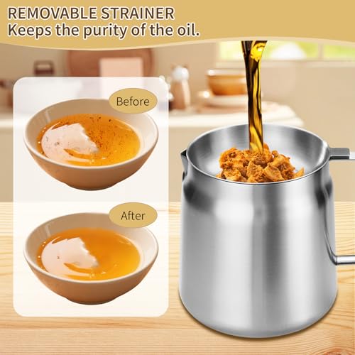 GADO 119oz 304 Stainless Steel Deep Fryer Pot with Basket & Strainer, Large Capacity Bacon Grease Container for Kitchen,Frying, Cooking, Camping,Oil Filter Container - Dishwasher Safe (119oz/3.5L/3.7Qt) - Image 3