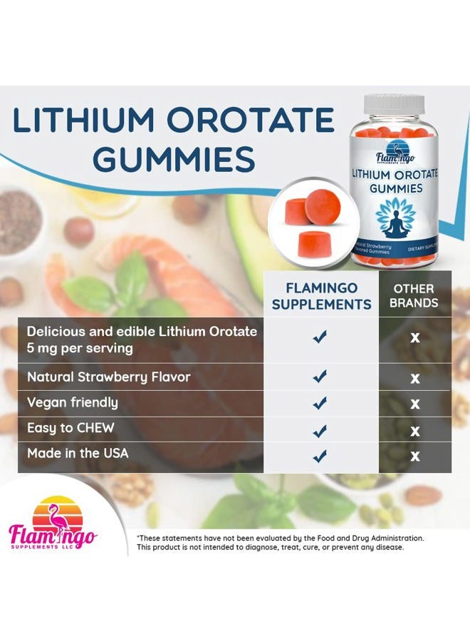 Flamingo Supplements Lithium Orotate Gummies 5mg per Serving - Third Party Tested, Plant Based. Alterative to Lithium Drops or Pills. Trace Mineral for Mood Support- Strawberry Flavored Lithium Supplements- 60 Count - Image 2