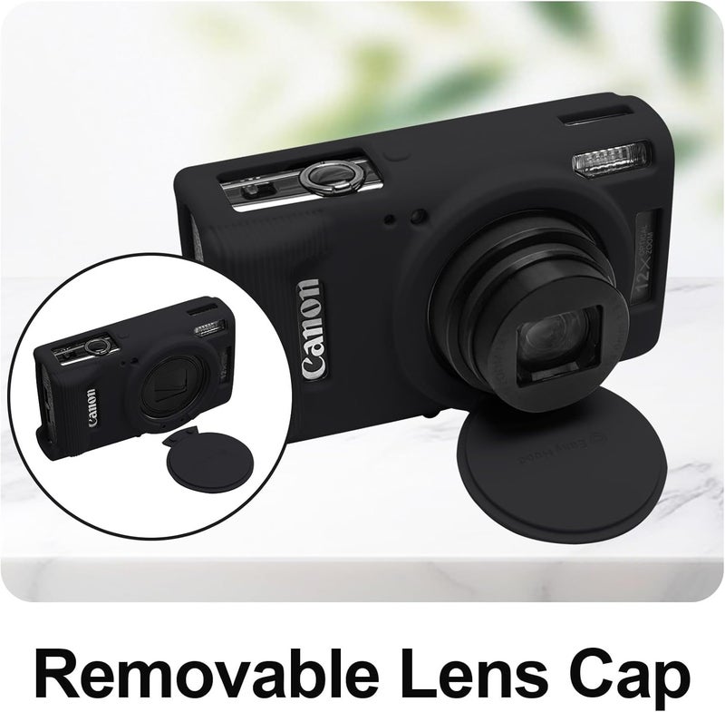 إيزي هود حافظة لكاميرا Canon PowerShot IXY 650/ELPH 360، غطاء كاميرا سيليكون ناعم مع غطاء عدسة قابل للإزالة، حافظة واقية رفيعة مضادة للخدش لحمل الكاميرا، غطاء جلدي لجسم الكاميرا (أسود) - Image 2